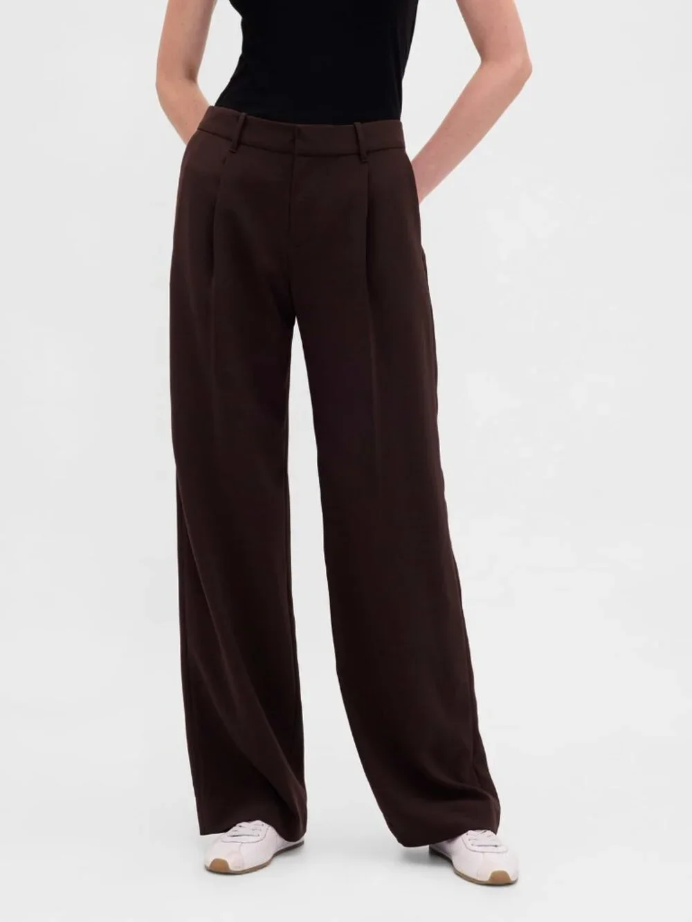 Gap 365 Rise Pleated Wide Leg Trousers, Terra Brown, Size 6, Regular length